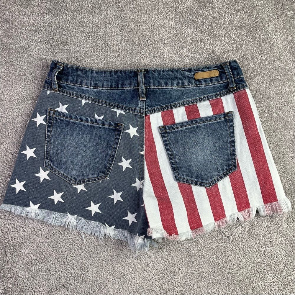 True Craft Shorts Juniors 7 Blue Cut Off Stars and Stripes Patriotic